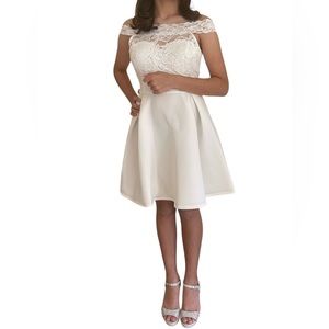 Womens Off The Shoulder Short Sleeve Cocktail Skater Dress